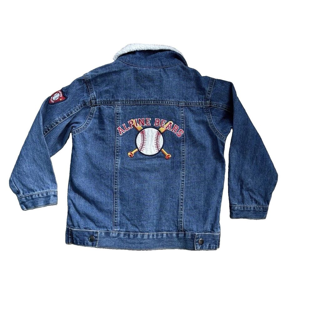 Y2K Kid Connection Boys 5T Denim Jacket Sherpa-Lined Baseball Patch